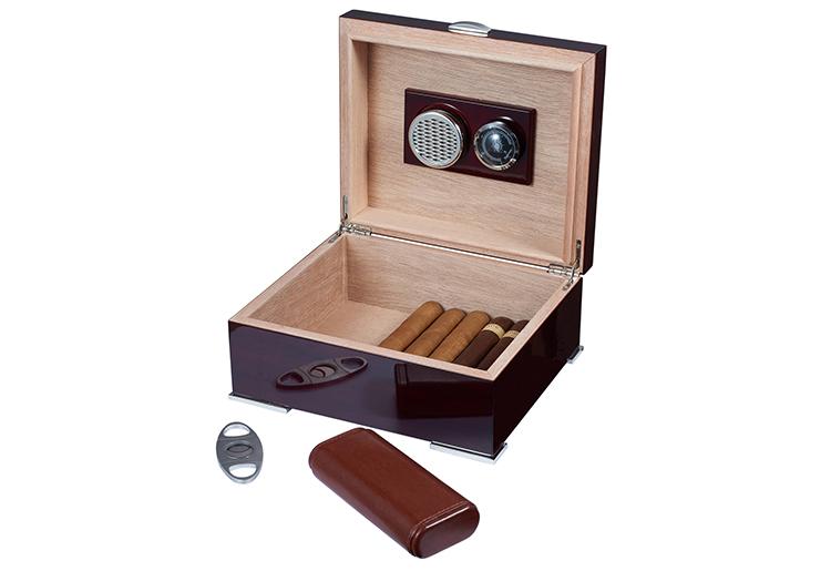 Visol Timber Cherry Wood Finish Cigar Case, 3 Cigars