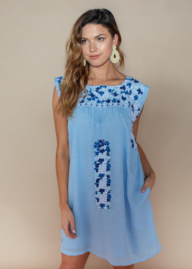 J. Marie Libby Blue Two Tone Embroidered Dress- $106 – Hand In Pocket