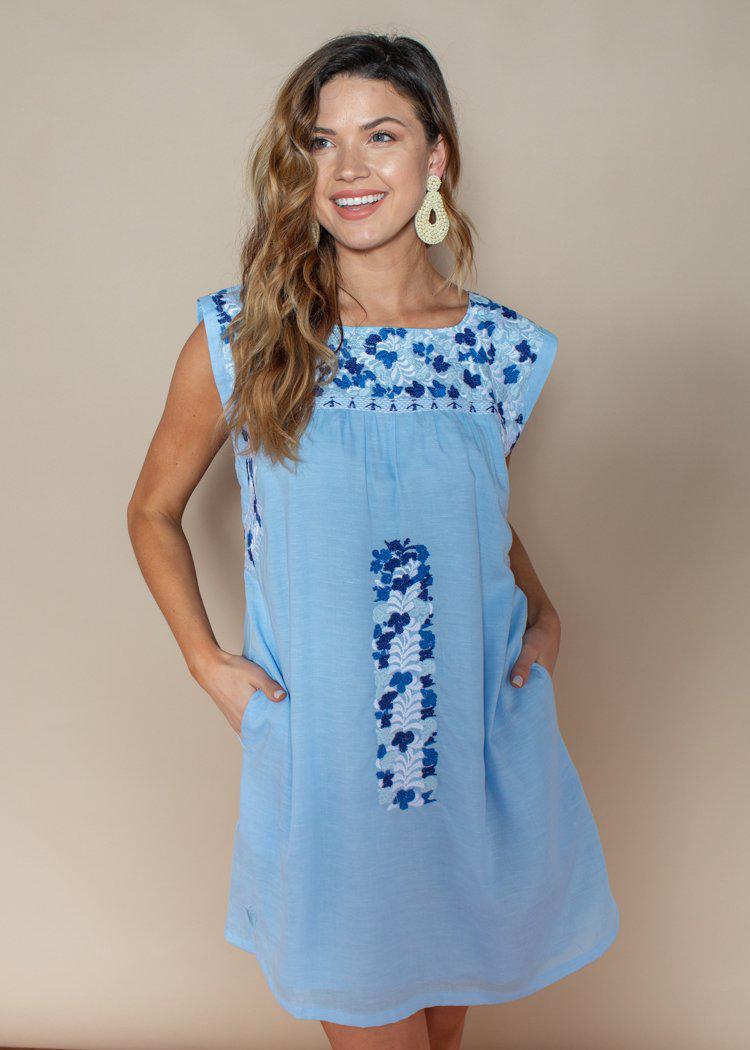 J. Marie Libby Blue Two Tone Embroidered Dress- $106 – Hand In Pocket