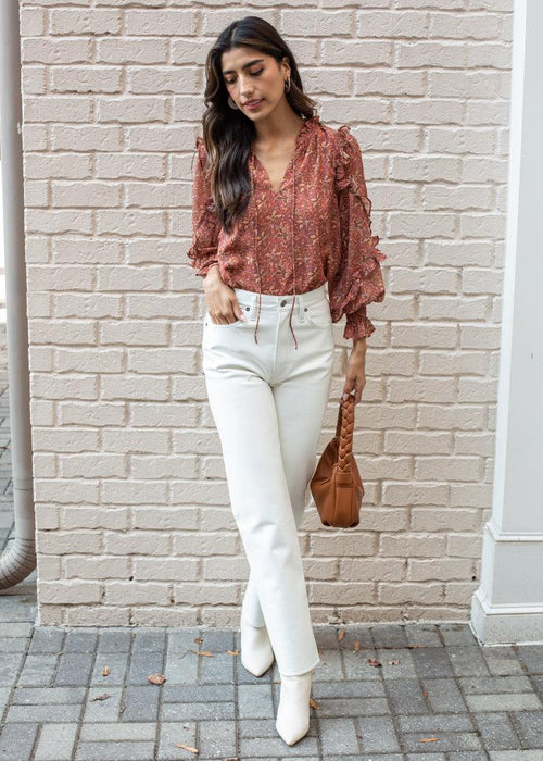 Robie Ruffled Blouse in Rust-Hand In Pocket