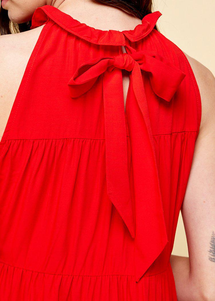 Bianca Tiered Tie Back Halter Dress-Red-***PREORDER***