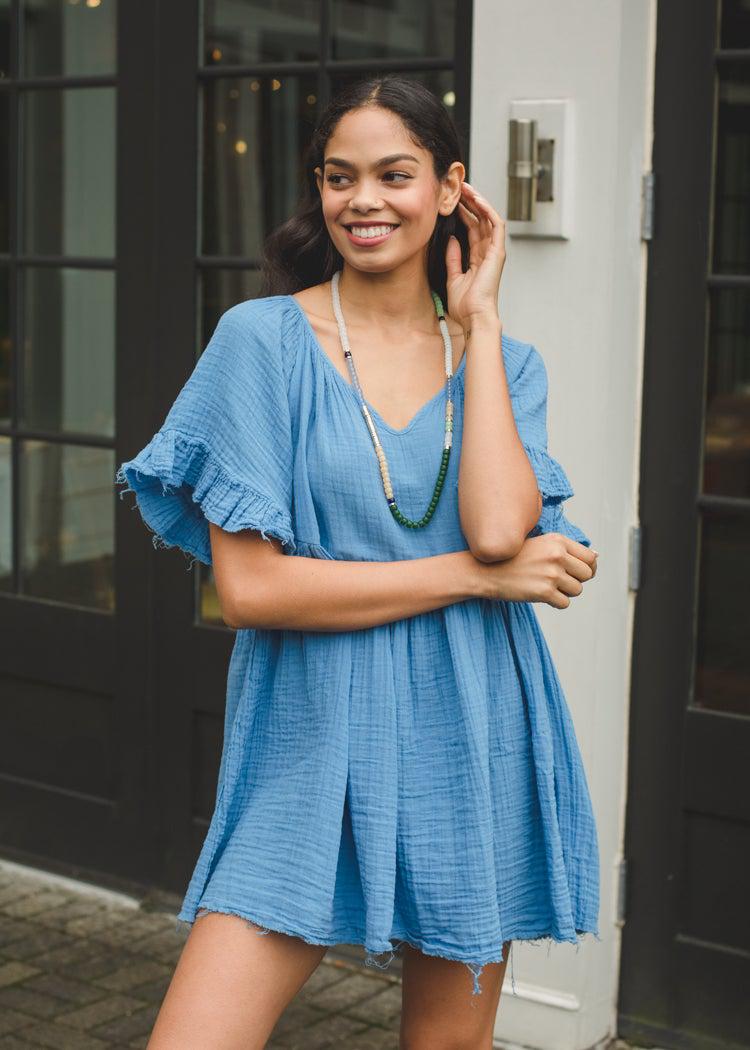 light blue casual dress with sleeves