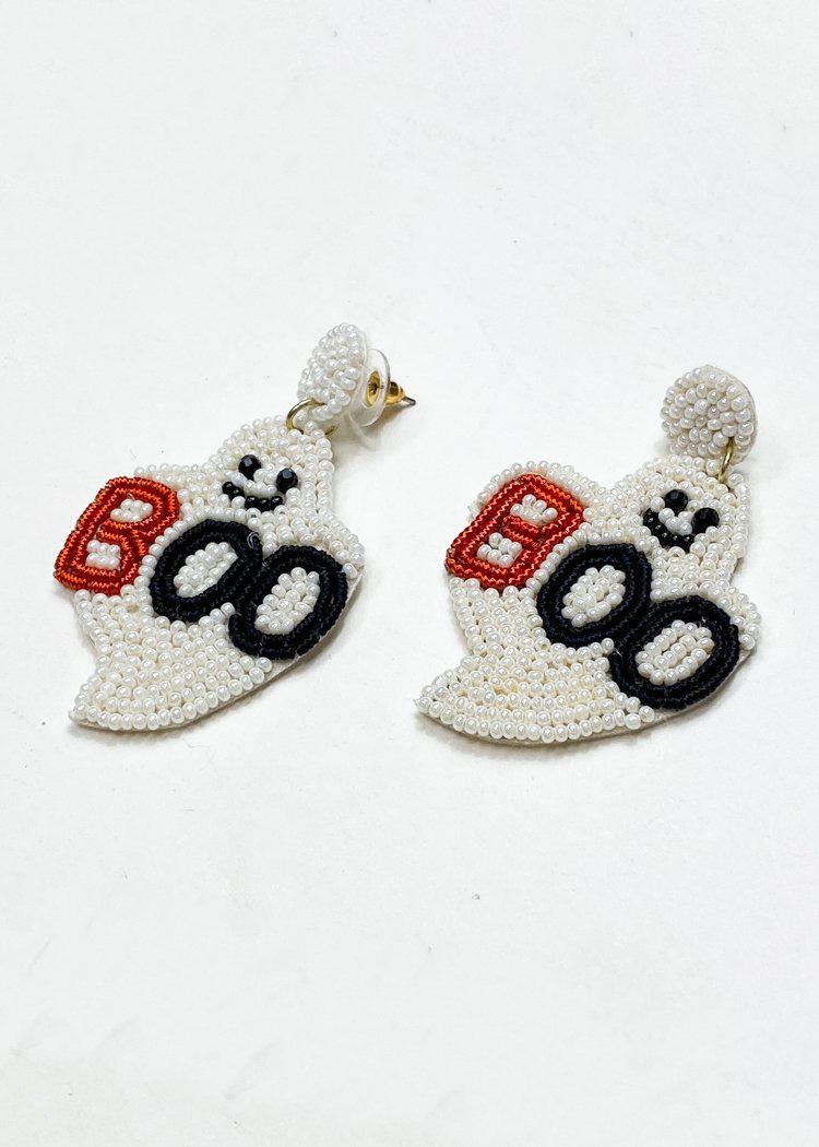 Boo Embroidered Beaded Earrings