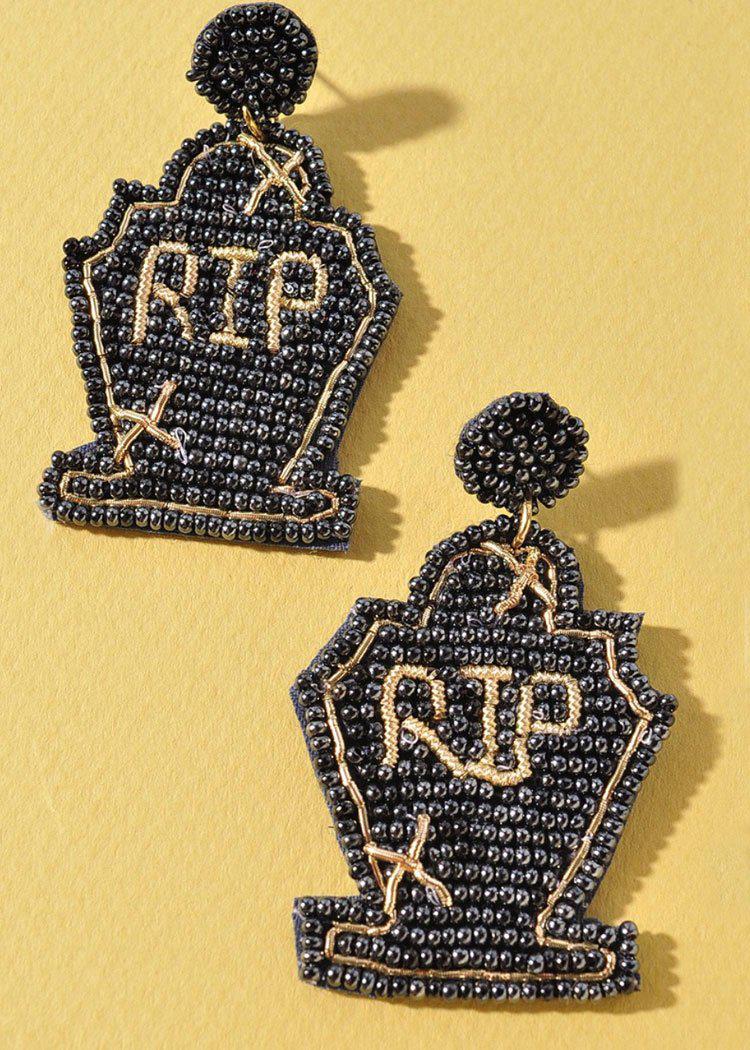 Grim "Headstone" Beaded Earrings