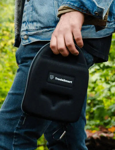 Man carrying TradeSmart universal case