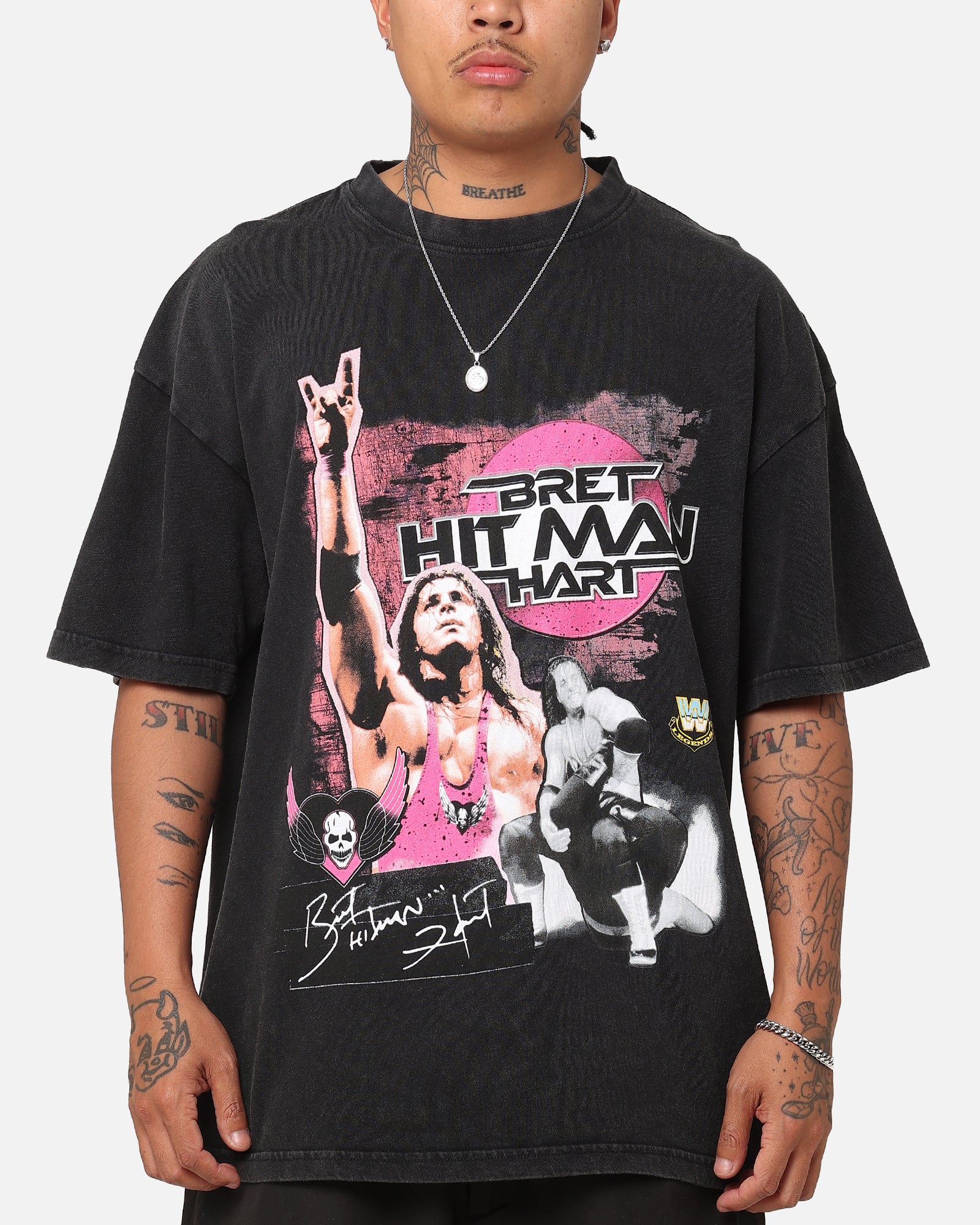 Culture Kings X WWE Bret "The Hit Man" Hart Vintage T-Shirt Black Acidwash - Culture Kings NZ product image