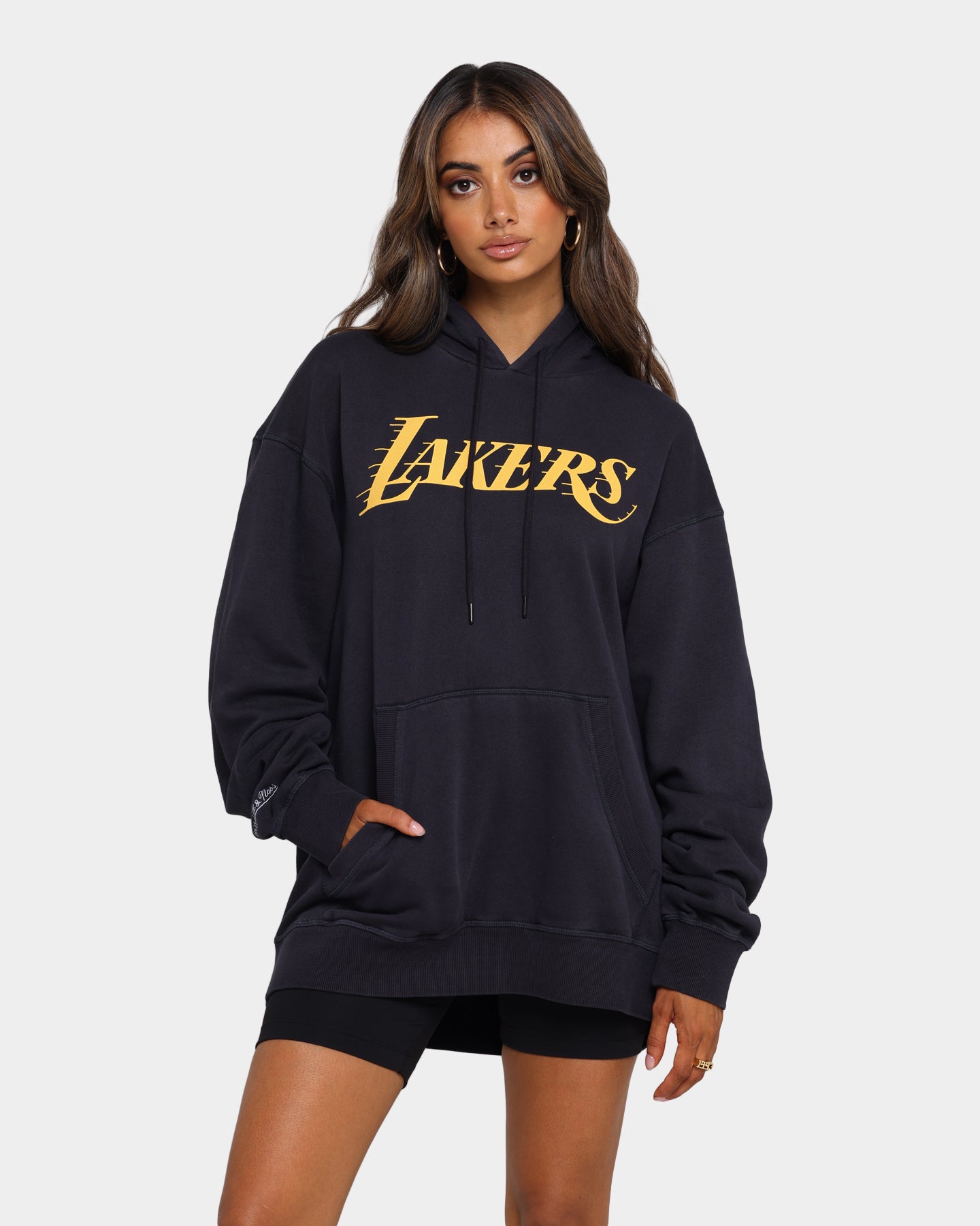 NBA HWC Mitchell & Ness Multi Logo Vintage Hoodie Jumper - Faded Black