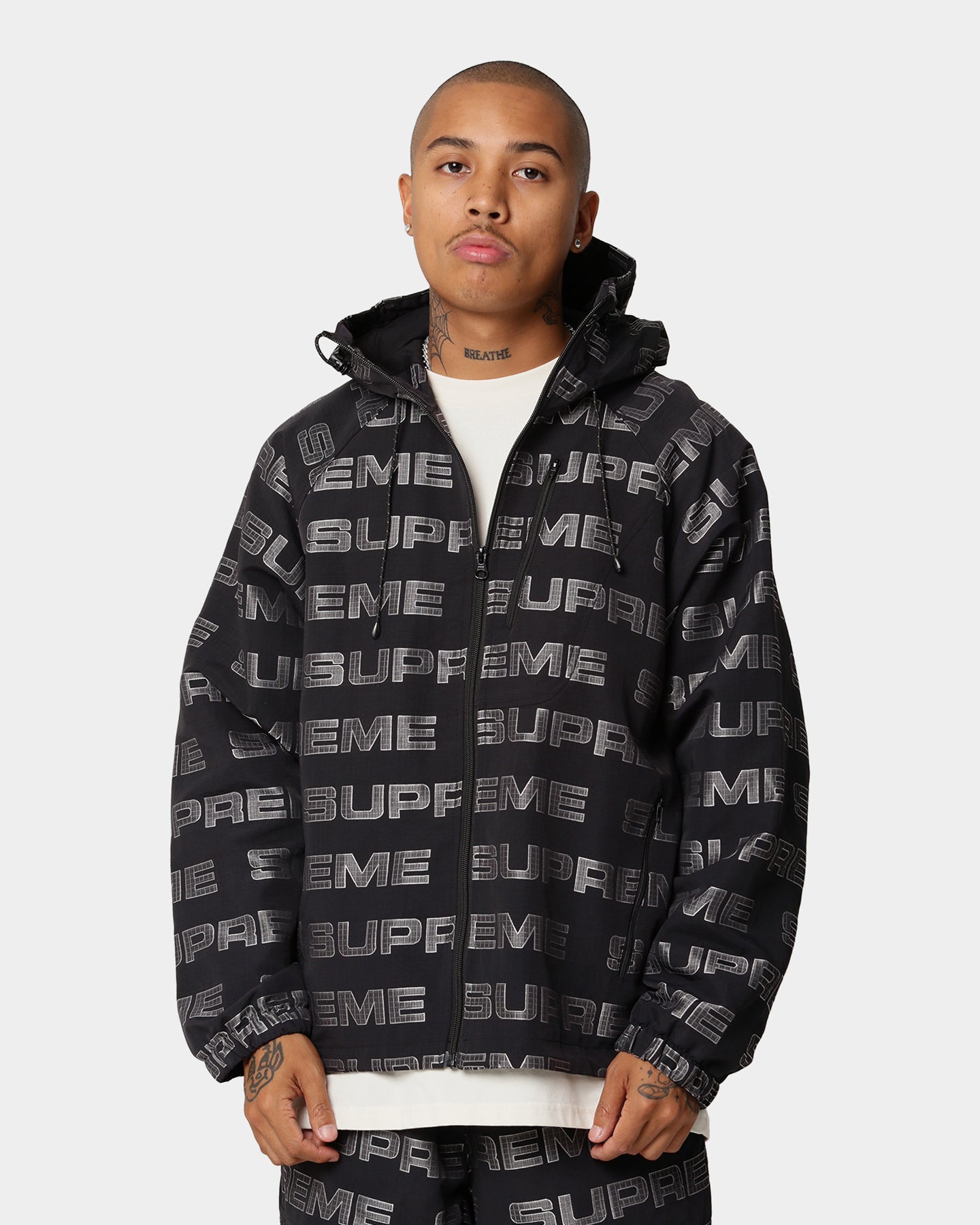 Supreme Logo Ripstop Hooded Track Jacket Black | Culture Kings NZ