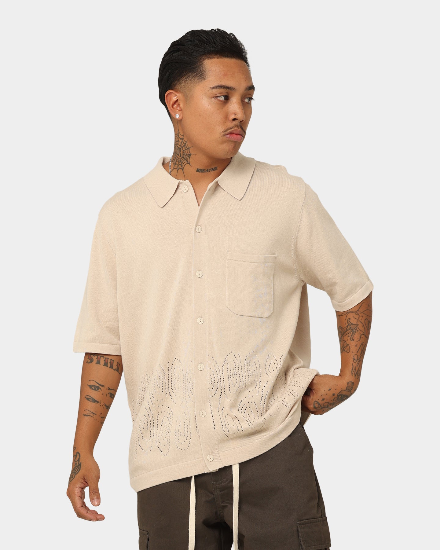 ファッション販売 Stussy Perforated Swirl Knit Shirt Cream | www ...