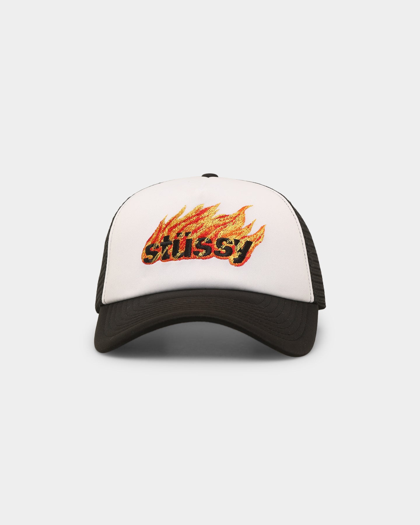 Stussy Flames Trucker Snapback Cap White/Black | Culture Kings NZ