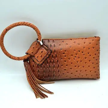 Tasha Ostrich Wristlet | Brown