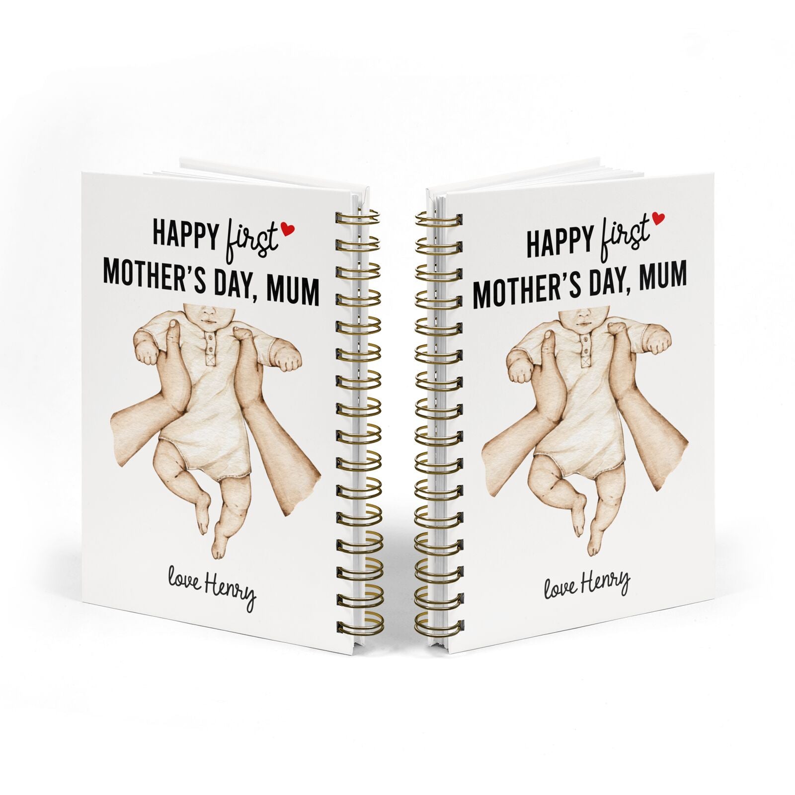 1st Mothers Day Baby Notebook with Bronze Coil Spine View