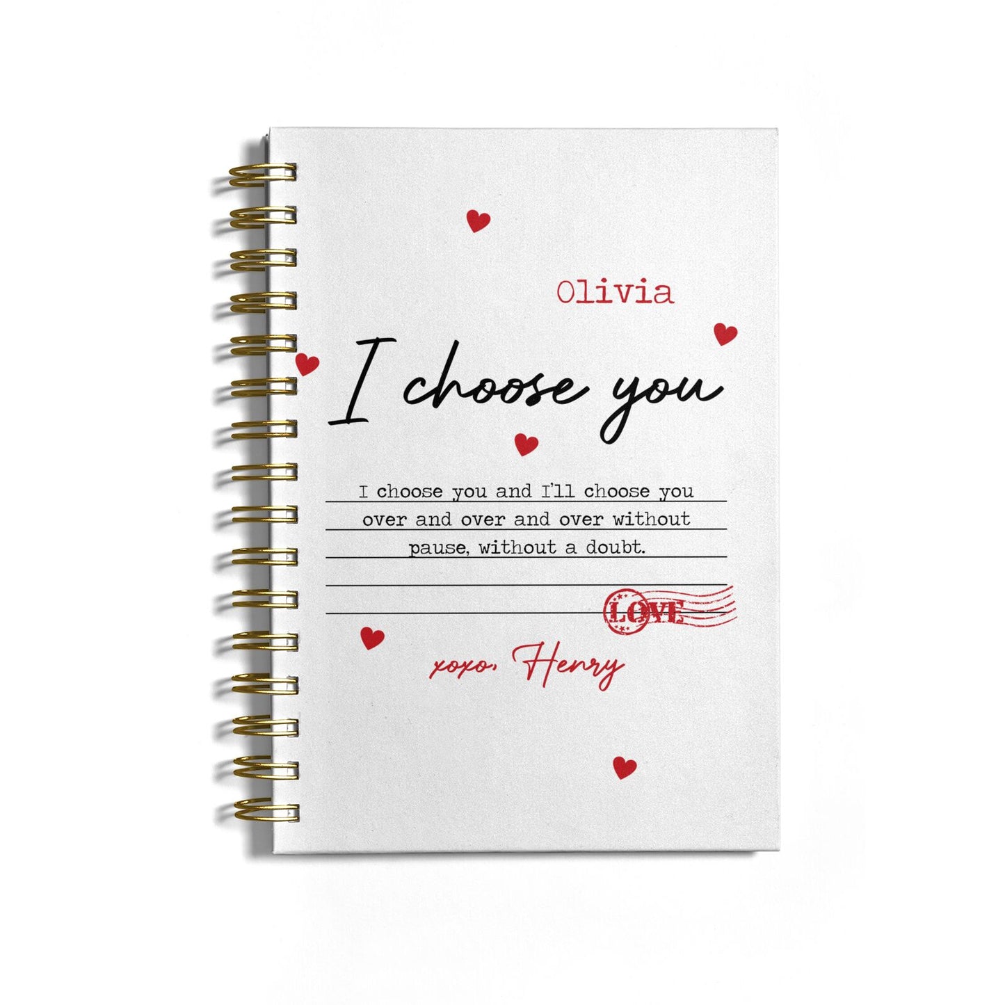 Custom Love Letter Notebook with Gold Coil