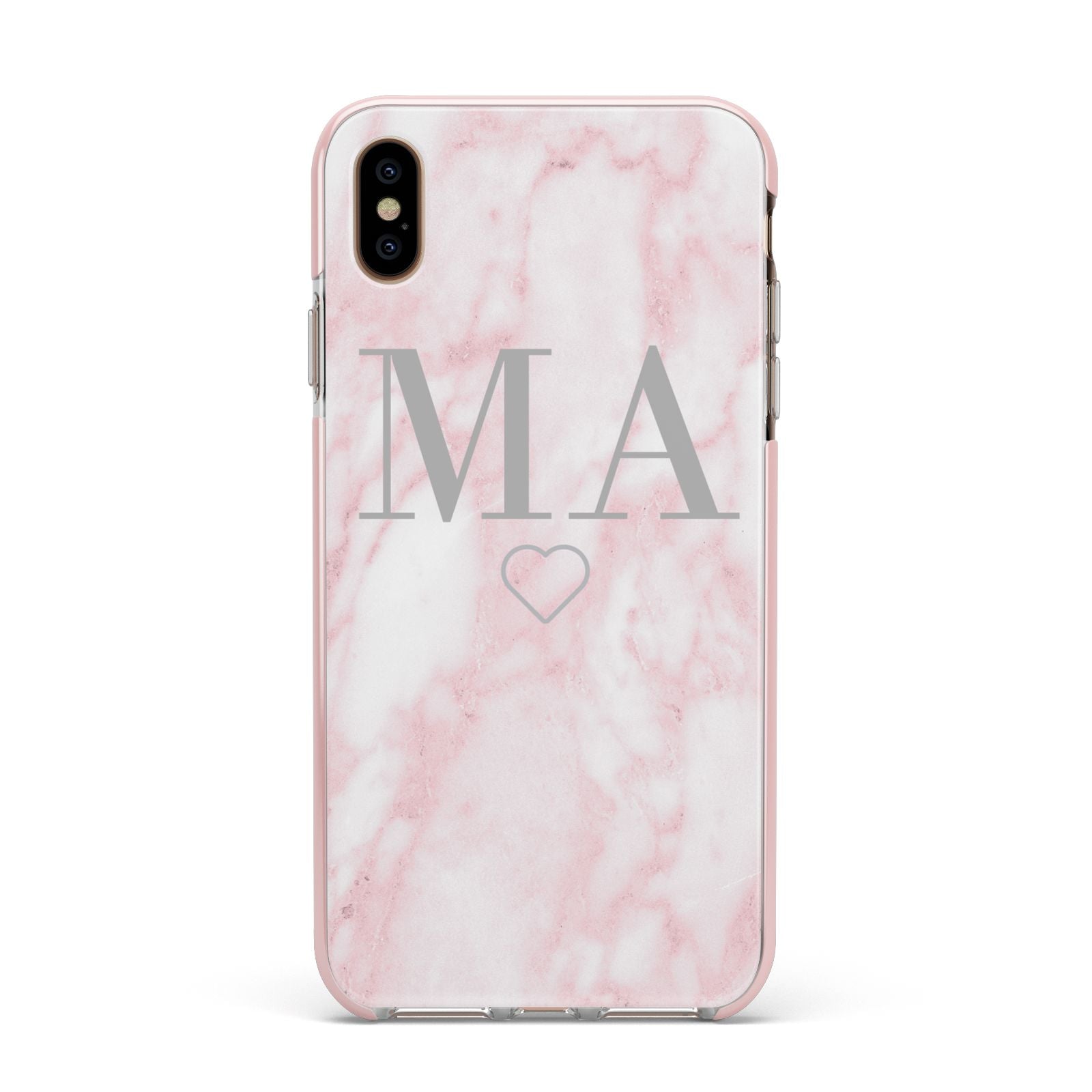 Personalised Blush Marble Initials Apple iPhone Xs Max Impact Case Pink Edge on Gold Phone
