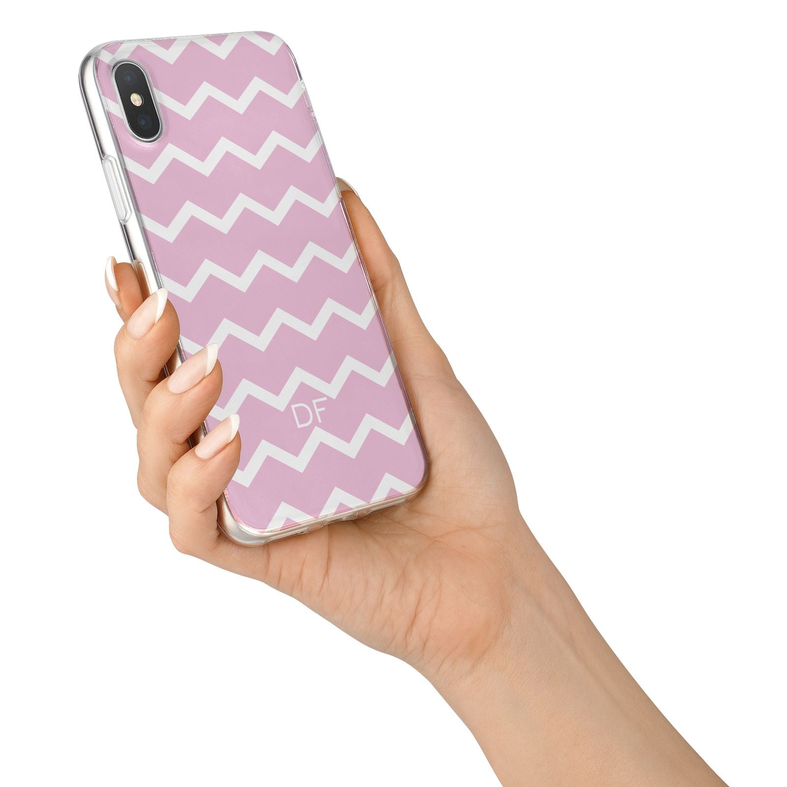 Personalised Chevron Pink iPhone X Bumper Case on Silver iPhone Alternative Image 2
