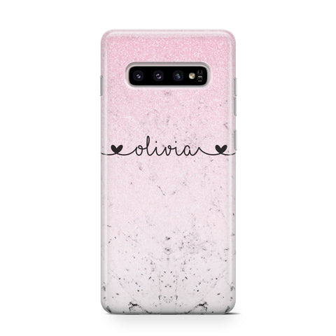 Personalised Faux Glitter Marble Name Samsung Galaxy Case Dyefor