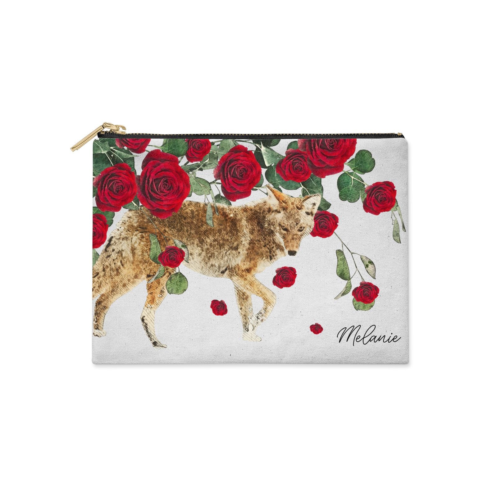 Personalised Name Wolf Clutch Bag Zipper Pouch