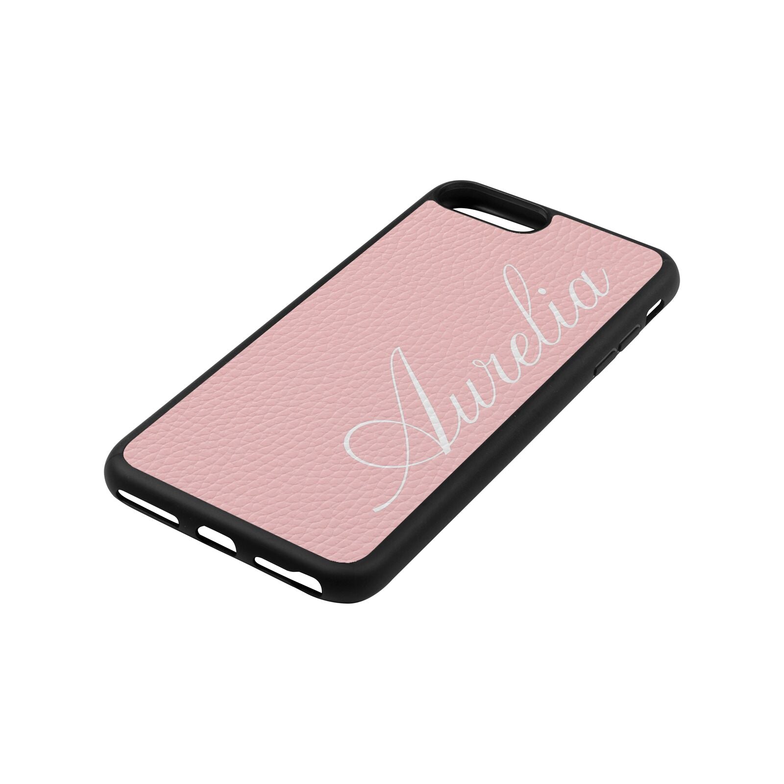 Personalised Text Pink Pebble Leather iPhone 8 Plus Case Side Angle