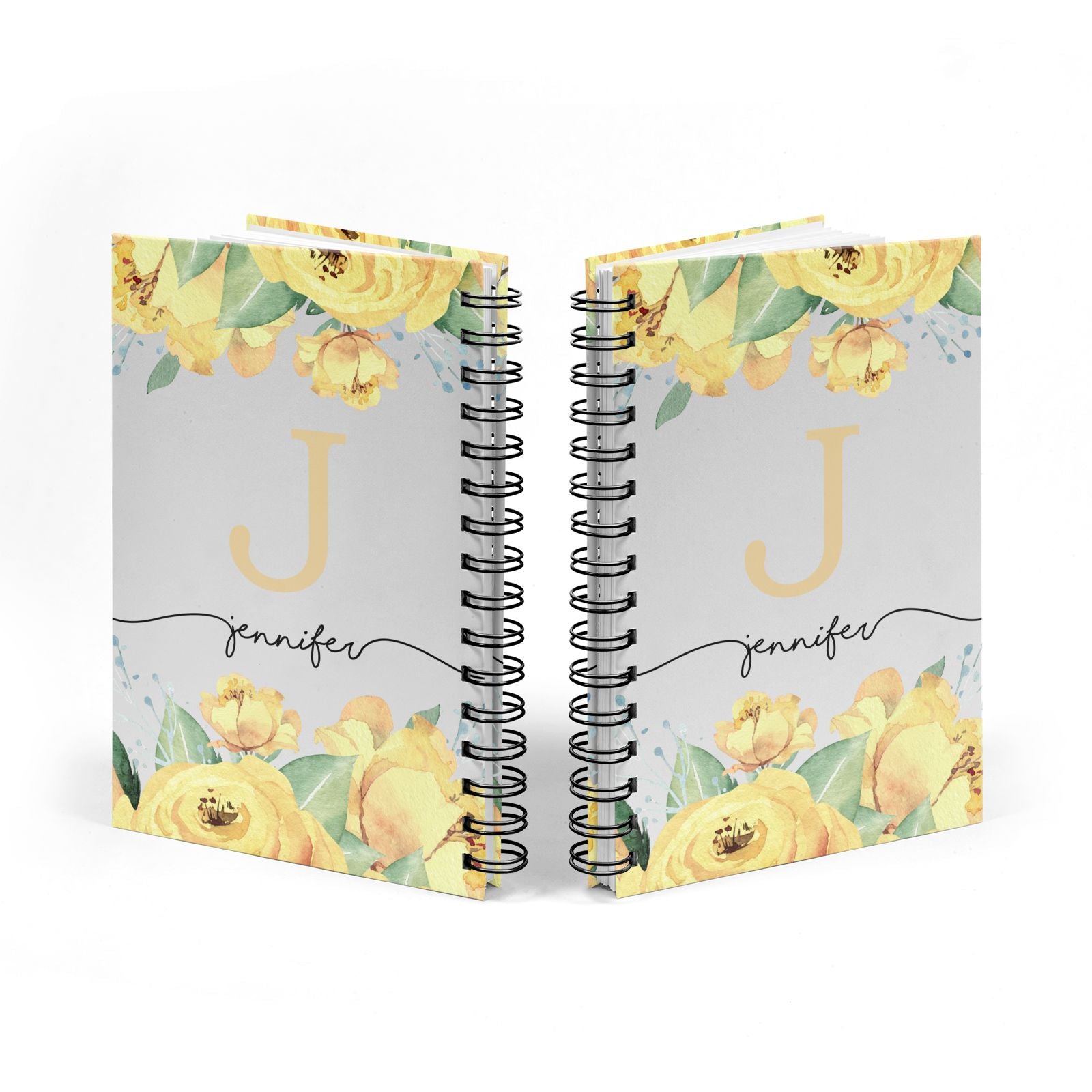 Personalised Yellow Flowers Notebook with Black Coil Spine View