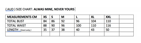 always mine never yours size chart