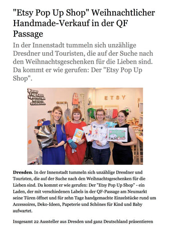 "Etsy Pop Up Shop" Weihnachtlicher Handmade-Verkauf in der QF Passage