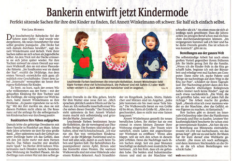 Bankerin entwirft jetzt Kindermode - internaht in der Sächsischen Zeitung