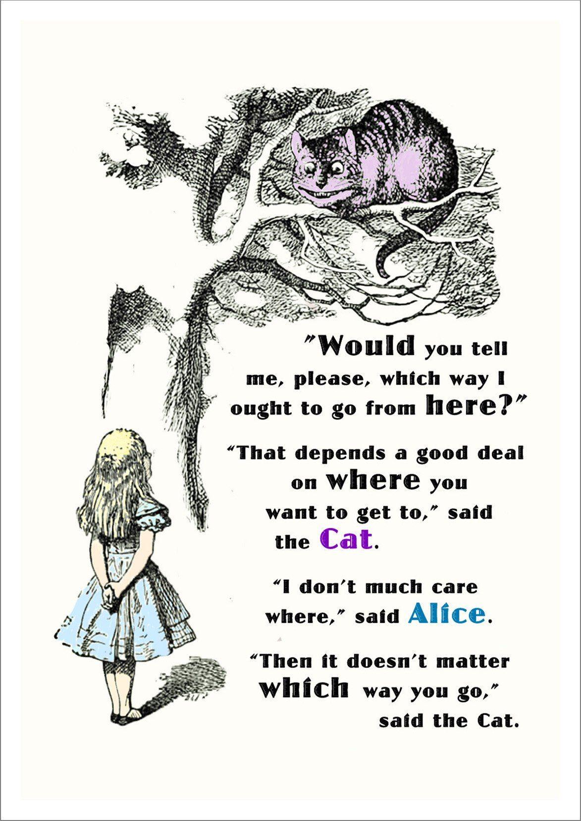 Cheshire Cat Print Vintage Alice In Wonderland Which Way Illustrati Pimlico Prints