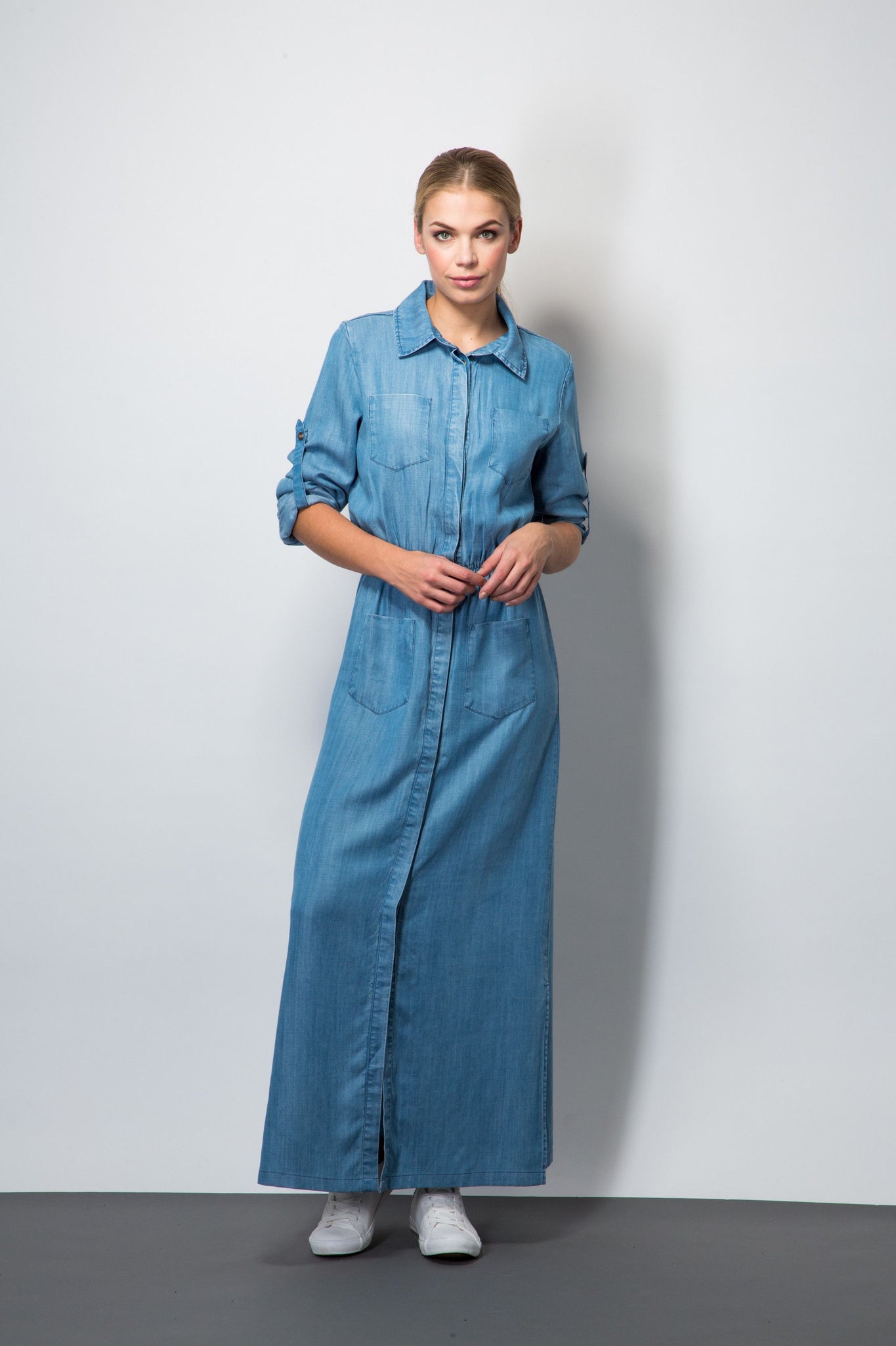 chambray denim shirt dress