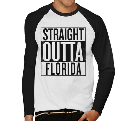 Black Text Straight Outta Florida US States Men's Baseball Long Sleeved T-Shirt - coto7