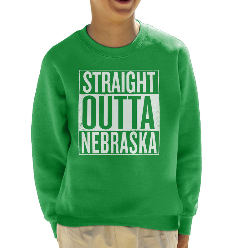 White Text Straight Outta Nebraska US States Kid's Sweatshirt - coto7