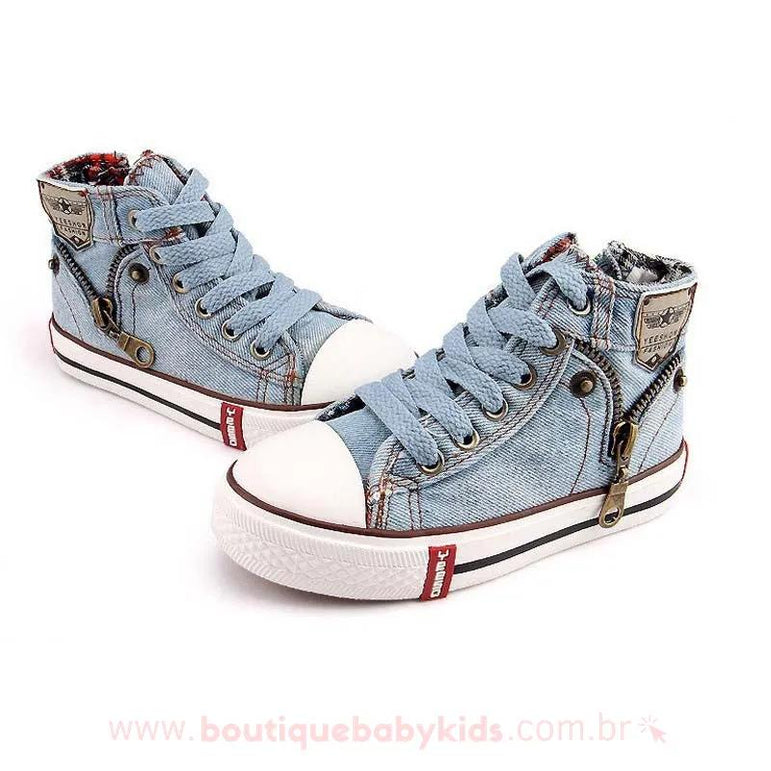 tenis jeans com ziper feminino