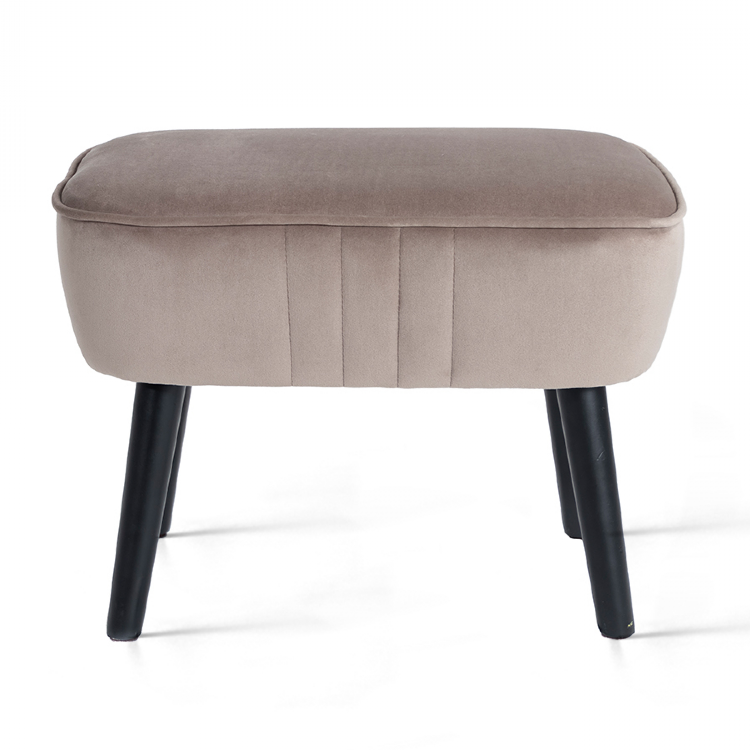 LIFA LIVING Voetenbankje - Poef - Hocker - Crème - Velvet & Hout - 35 x 53 x 38 cm