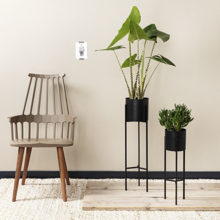 LIFA LIVING Plantenhouder Lily - Set van 2 - Goud & Zwart - Metaal - Modern - Ø 18,5 x 76 cm - Ø15 x 55,5 cm