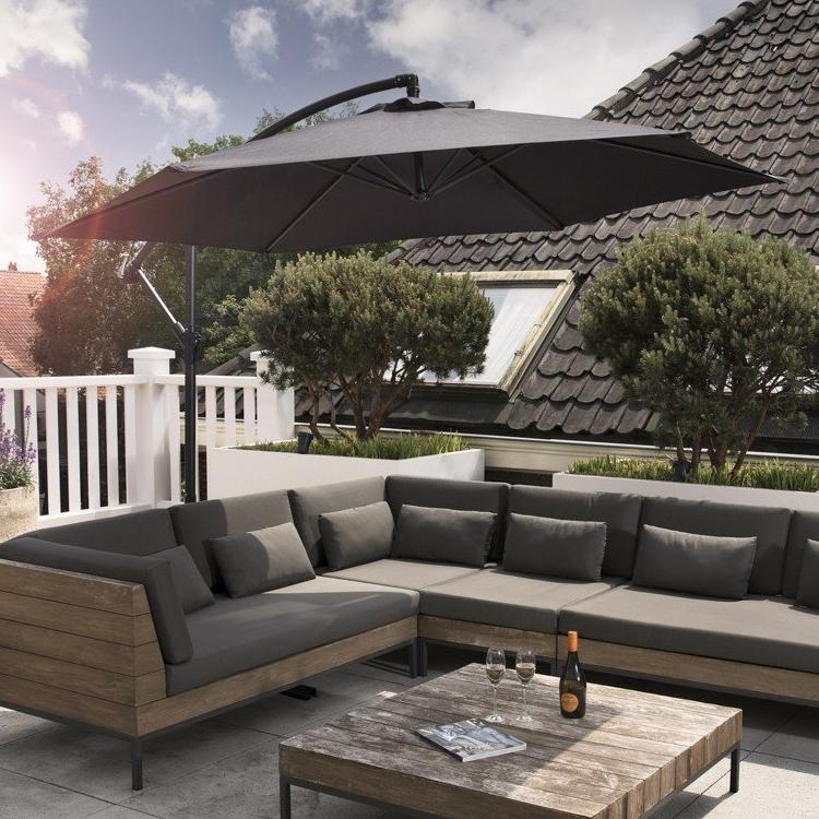 909 Outdoor - Hangende Parasol - Grijs - met Hoes - met Zwengelgreep en Kantelfunctie - ⌀ 3 x 2.5 m