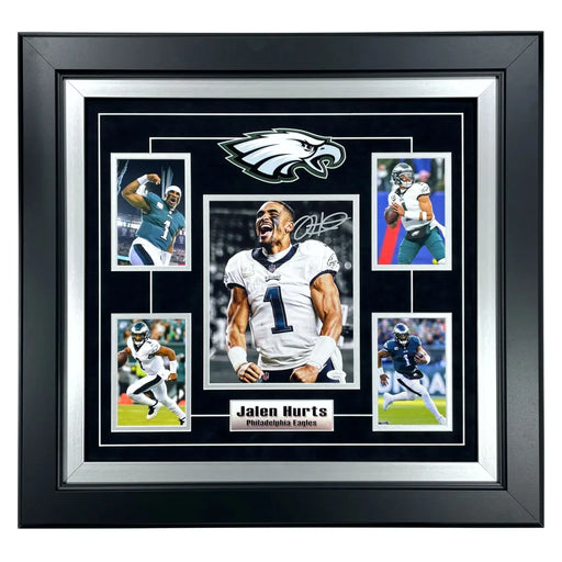 Framed Jalen Hurts Philadelphia Eagles Autographed 8 x 10 White Throwing Photograph