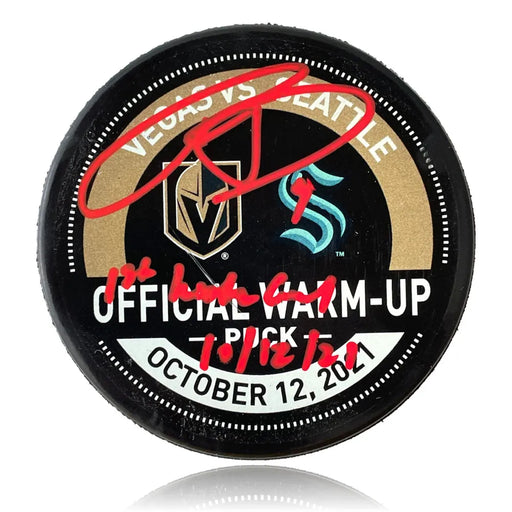 Ryan Donato Signed 1st Ever Seattle Kraken Game Used Warm Up Puck 10/12/21 COA
