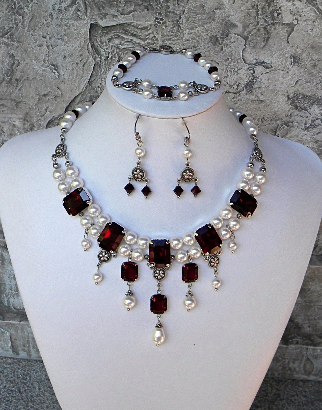White Pearl And Garnet Grand Jewelry Set – Erica's Creative Cavalcade