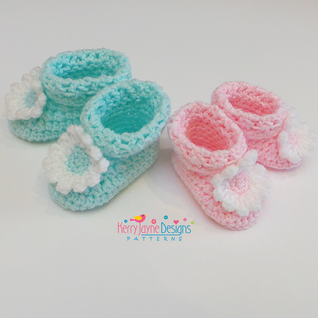 Daisy Booties Crochet Pattern USA – Kerry Jayne Designs Ltd