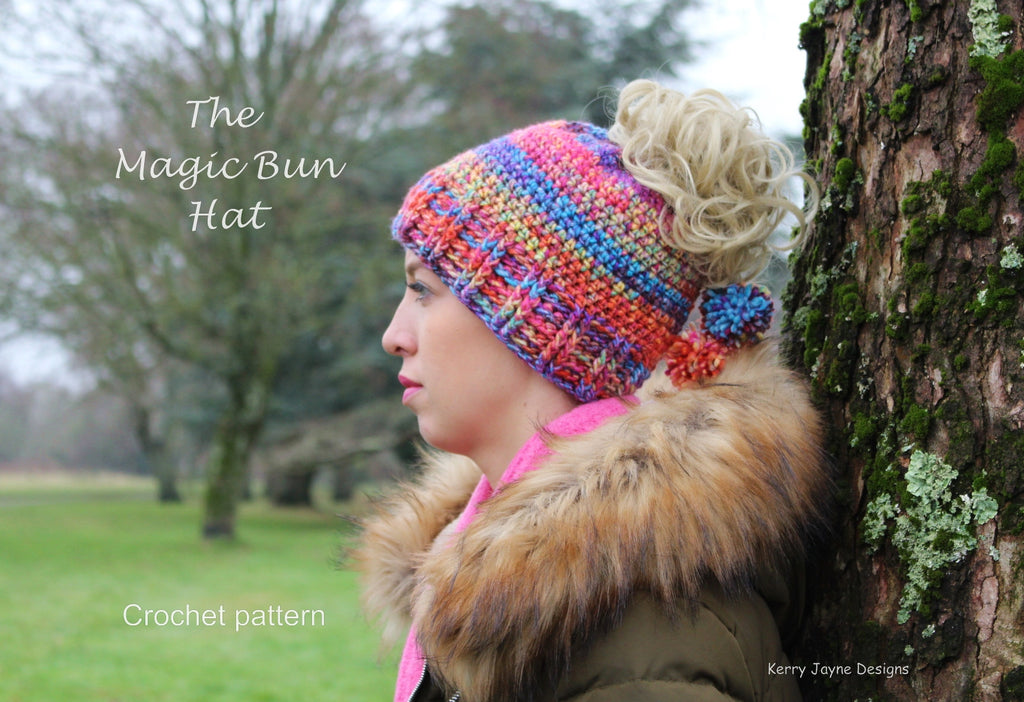 Magic Bun Hat Messy Bun Hat Crochet Pattern USA Kerry