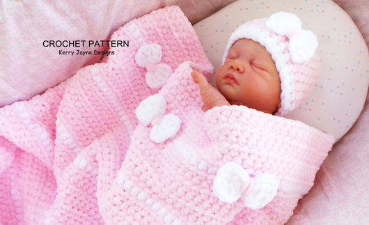 Peek A Bow Baby Blanket And Hat Crochet Pattern Set Uk