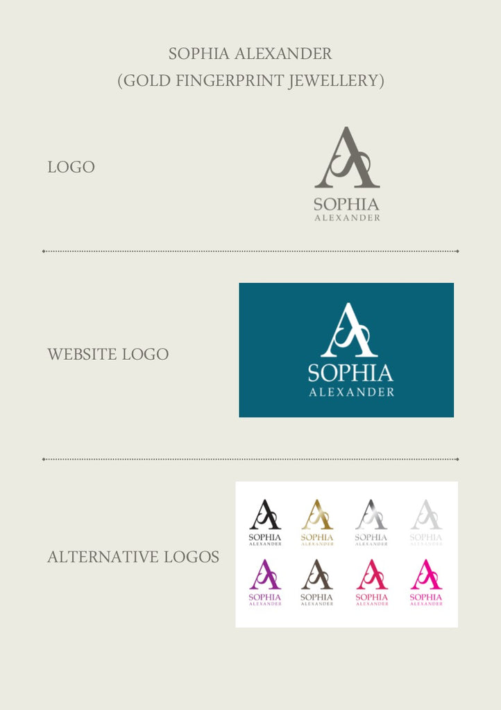 Sophia Alexander Jewelry Company Logos, Typography, Monogram, Brand