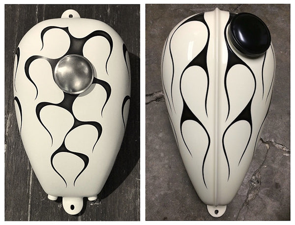 Custom Painted Gas Tank Flames Motorcycle White and Black