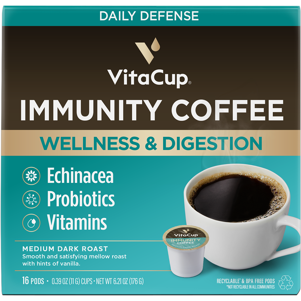 VitaCup Mushroom Coffee Pods - Boost Focus & Immunity with Lions Mane,  Chaga, Vitamins, for Memory & Clarity, Recyclable K-Cup Pods, 16 Ct