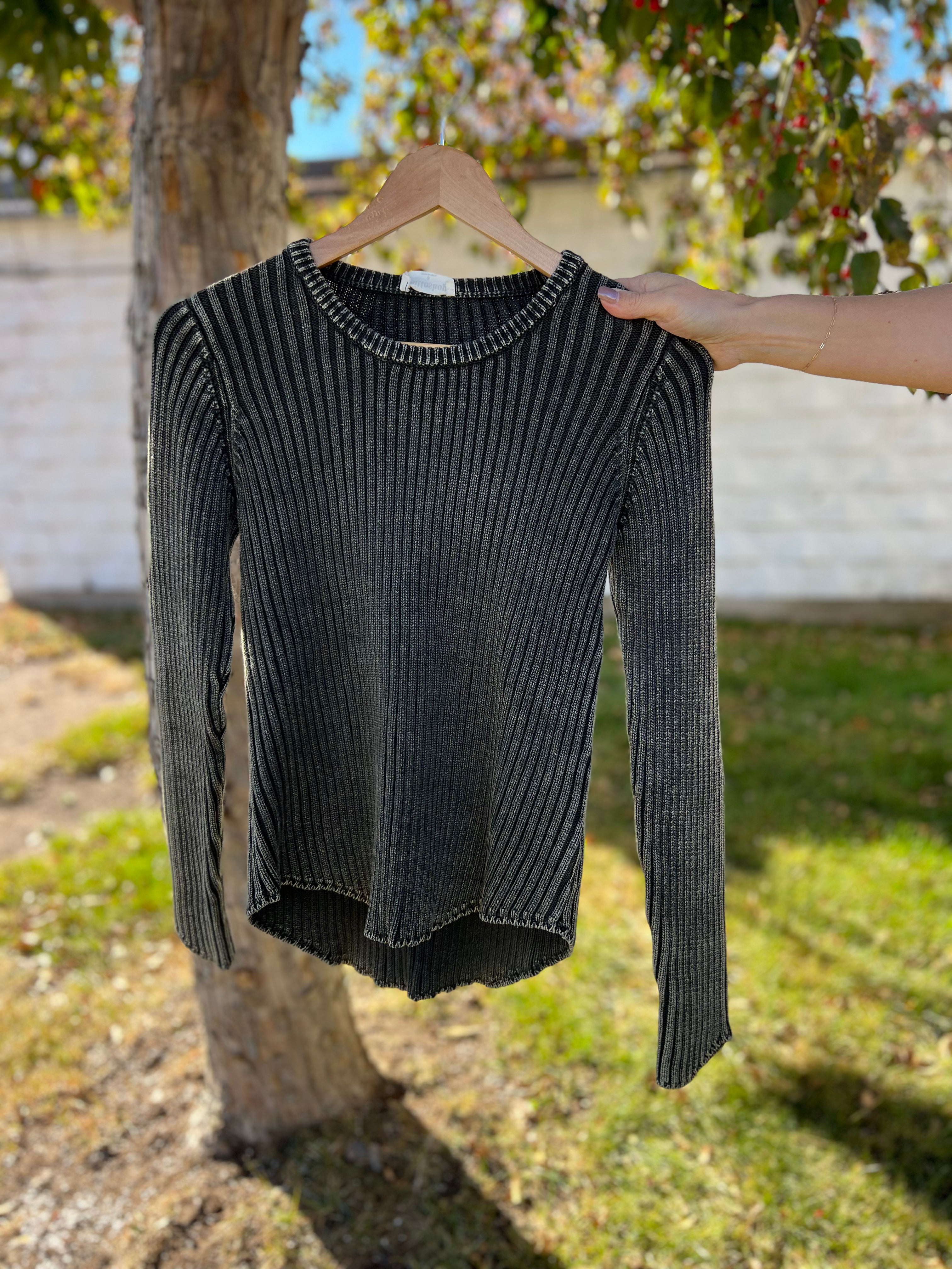 Mineral Washed Fitted Rib Knit Pullover