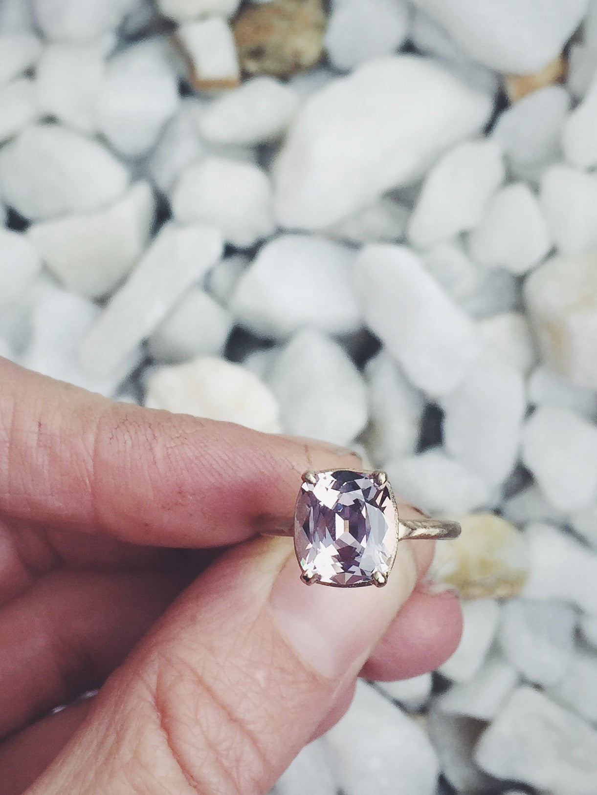 Pink spinel engagement ring by Kate Ellen and Top Notch Faceting