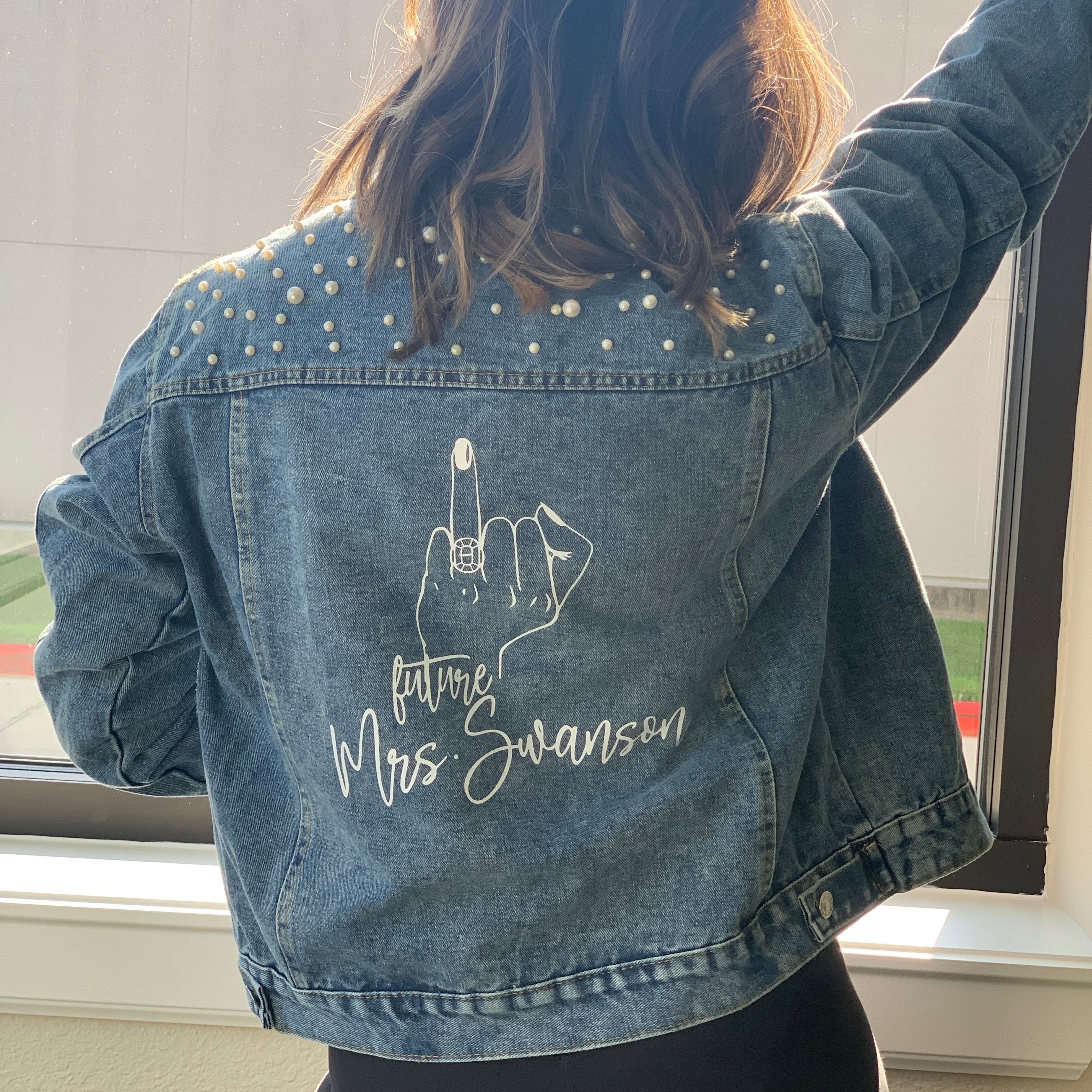 Custom Pearl Denim Jacket Future Mrs, Customized jacket, Jacket customized  under collar, Wedding jackets, Wifey jacket, Bridal Jacket-glit (Blue, S)  at  Women's Coats Shop