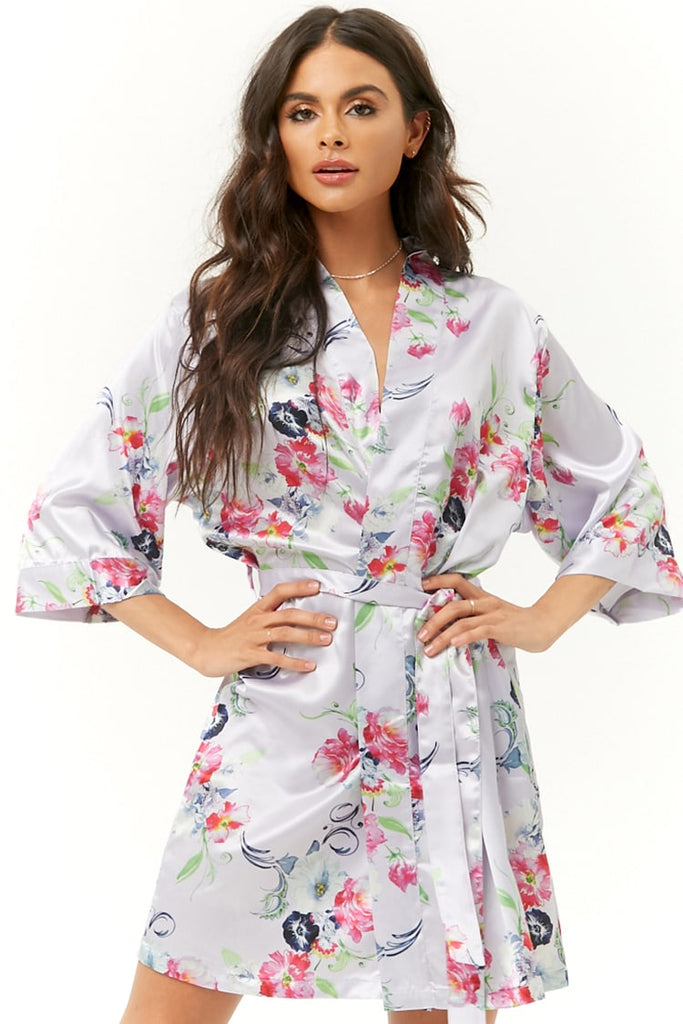 Floral Satin Kimono Robes – PrettyRobes.com