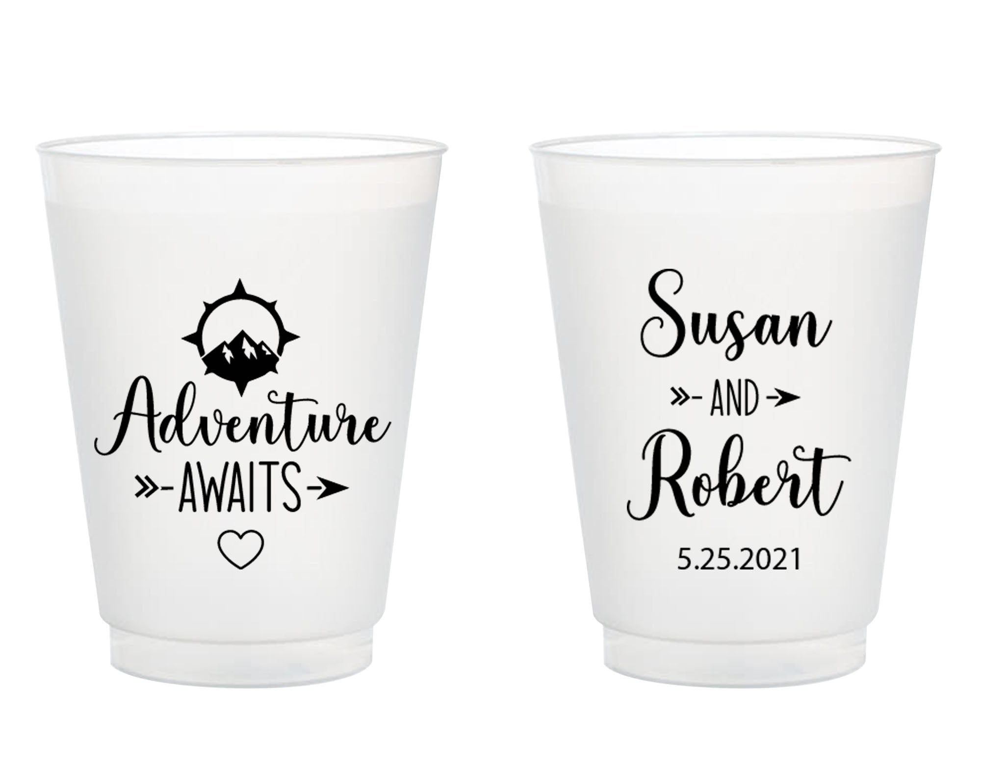 Let the Adventure Begin - 9oz Frosted Unbreakable Plastic Cup #139 - Custom  - Bridal Wedding Favors, Wedding Cups, Party Cups, Favor