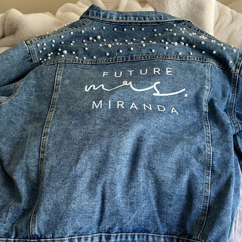 (Blue) Future Mrs (Last Name) Custom Pearl Denim Jean Jacket