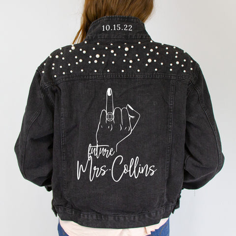 Custom Future Mrs. Collins Black Pearl Denim Jacket